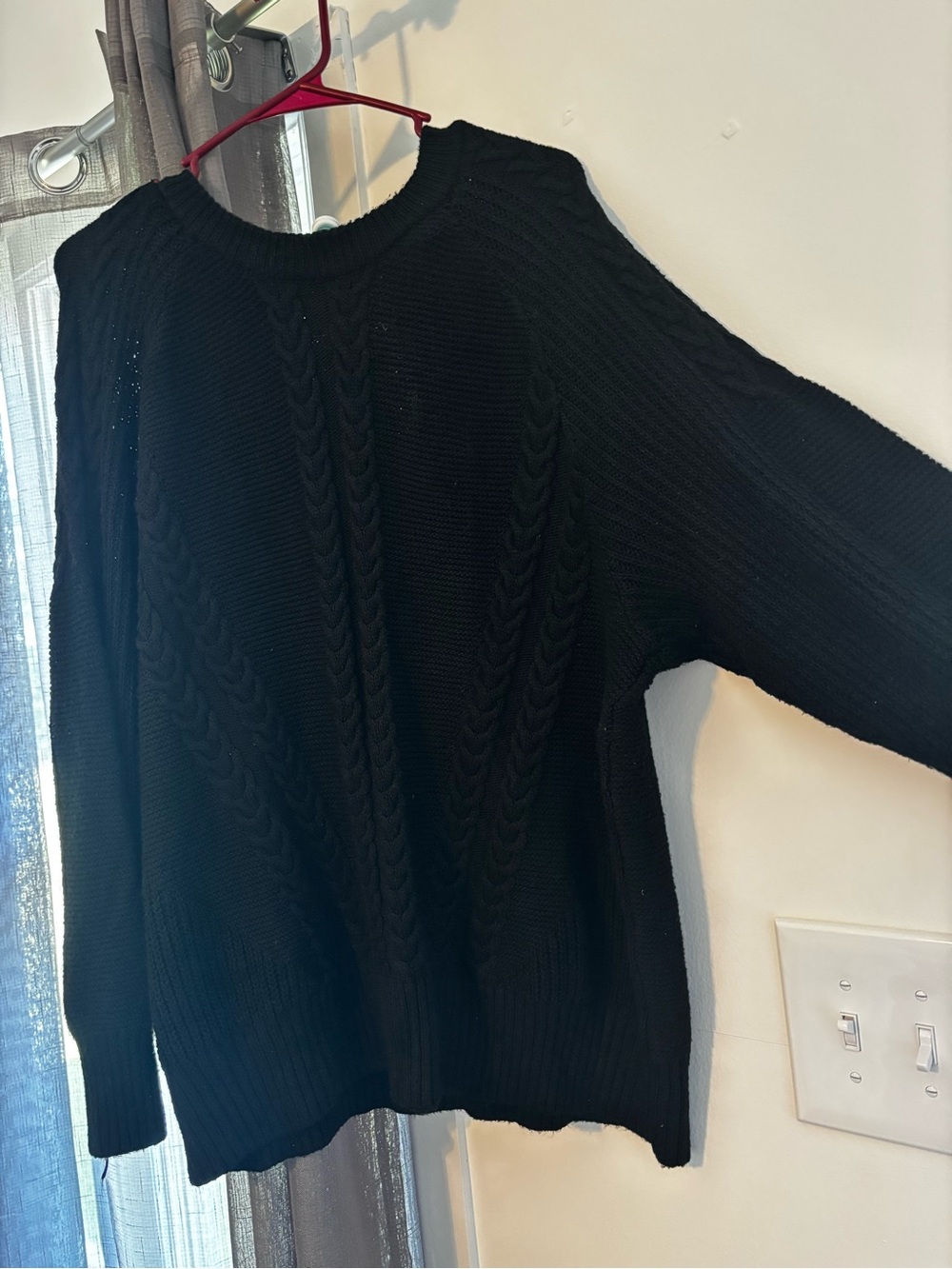 Wonderly Black Cable-Knit Crewneck Sweater